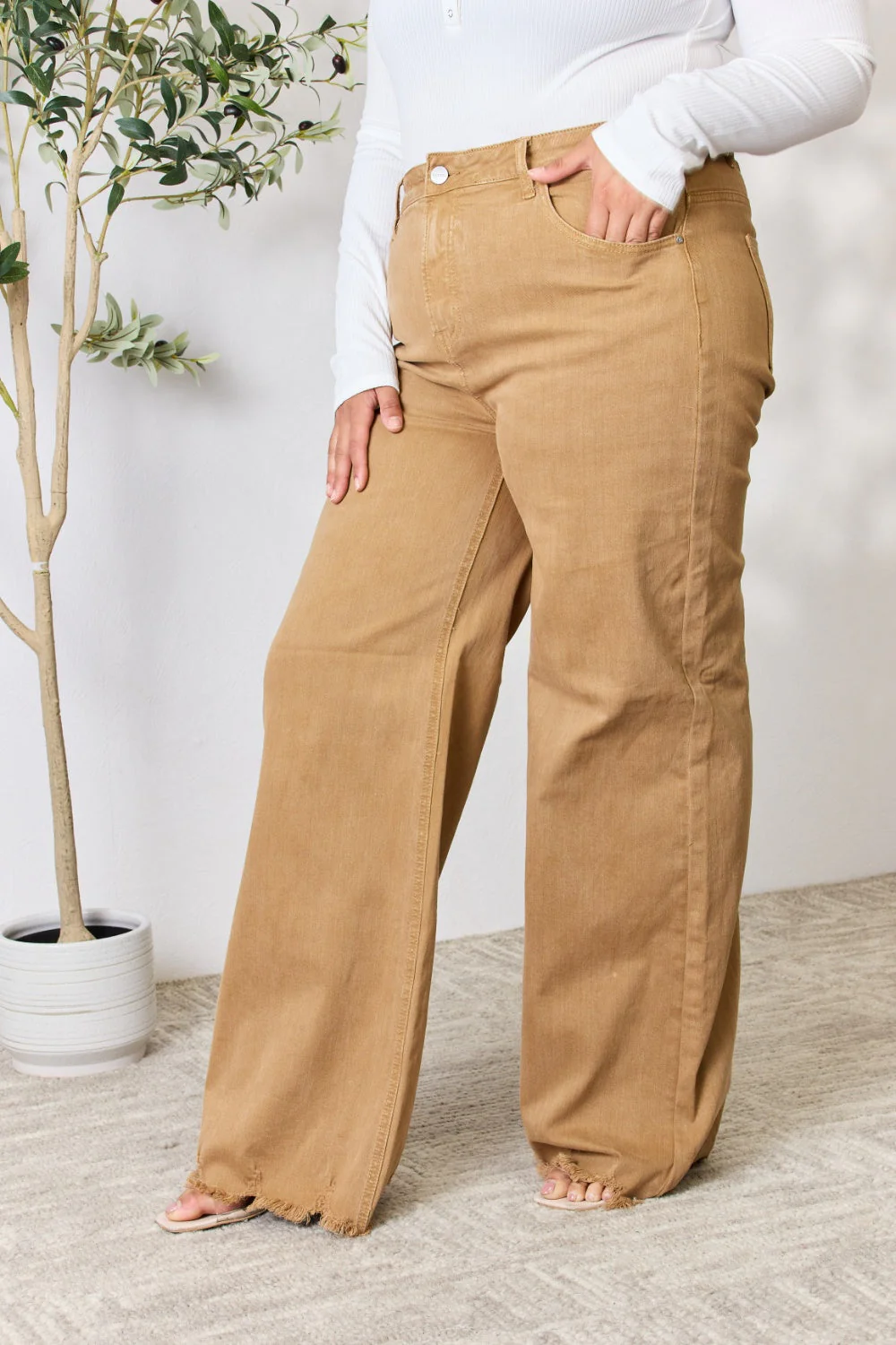 RISEN Full Size Fringe Hem Wide Leg Jeans - Image 4