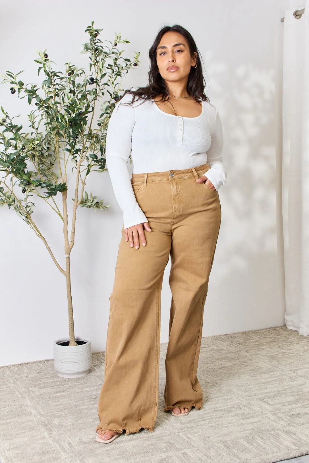 RISEN Full Size Fringe Hem Wide Leg Jeans - Image 6