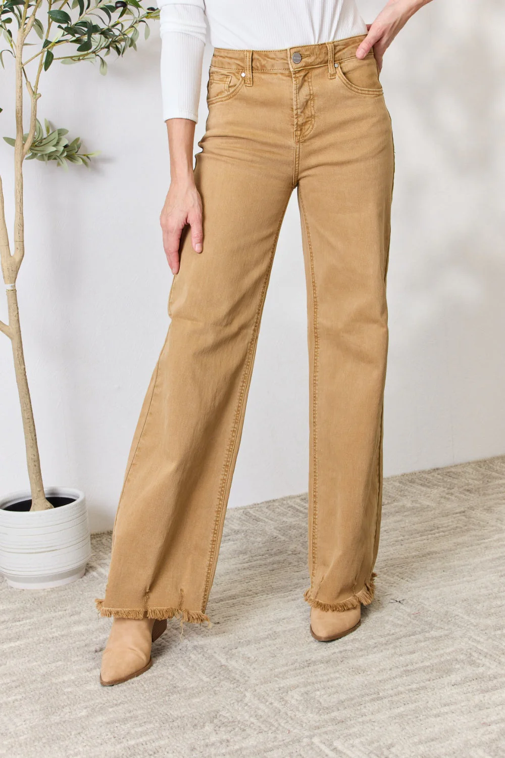 RISEN Full Size Fringe Hem Wide Leg Jeans - Image 9