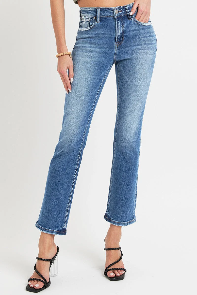 RISEN Full Size Mid Rise Ankle Straight Jeans with Pockets - Image 3