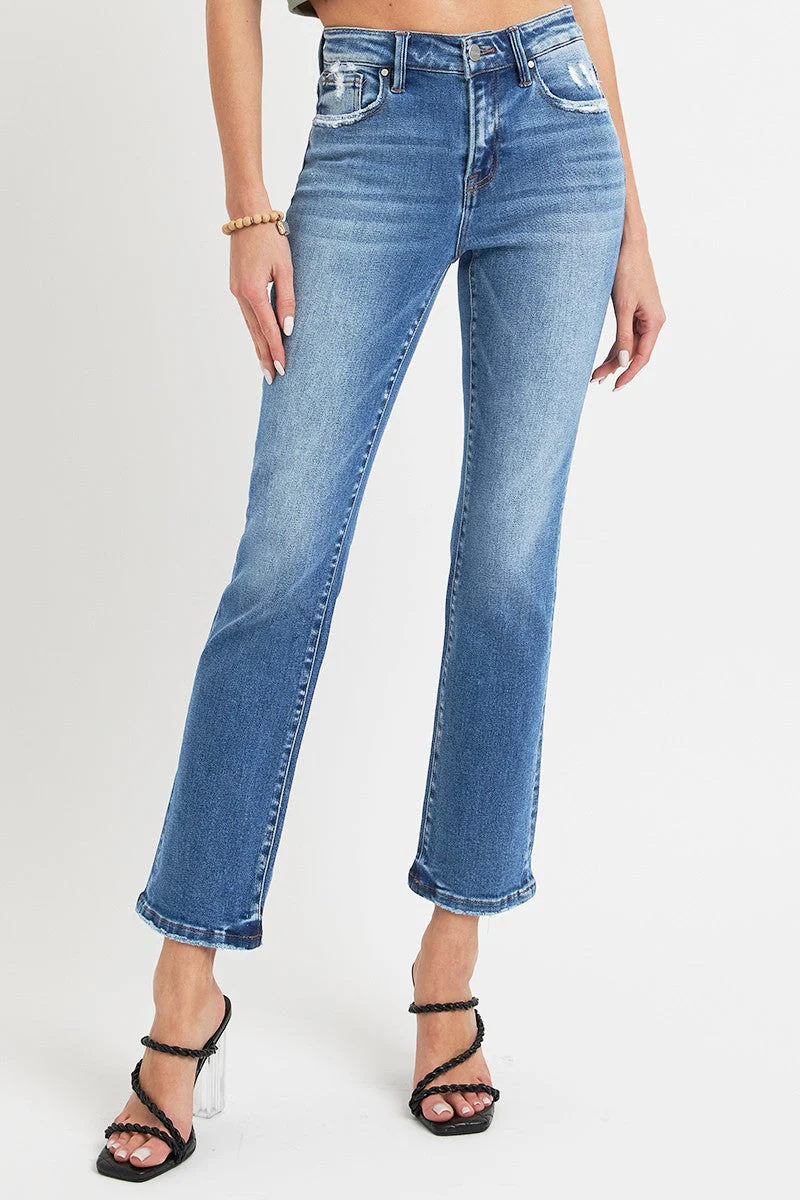 RISEN Full Size Mid Rise Ankle Straight Jeans with Pockets - Image 4