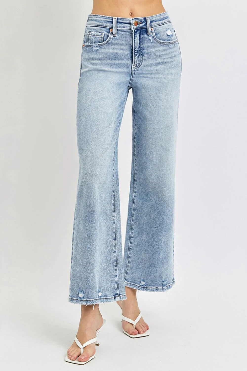 RISEN Full Size Tummy Control High Rise Crop Wide Leg Jeans - Image 5