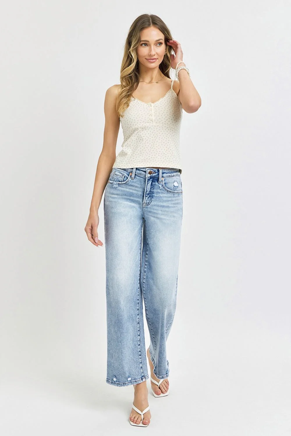 RISEN Full Size Tummy Control High Rise Crop Wide Leg Jeans - Image 6