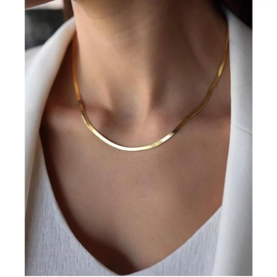 RMZ GOLD NYC 14k Gold Herringbone Necklace 20" Snake Chain, Elegant Gift for Mom or Mother's Day - Image 2