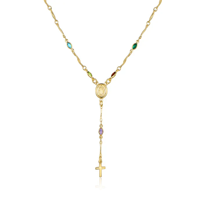 RMZ GOLD NYC 14K Gold Multicolor Virgin Mary Necklace - Made In Brazil