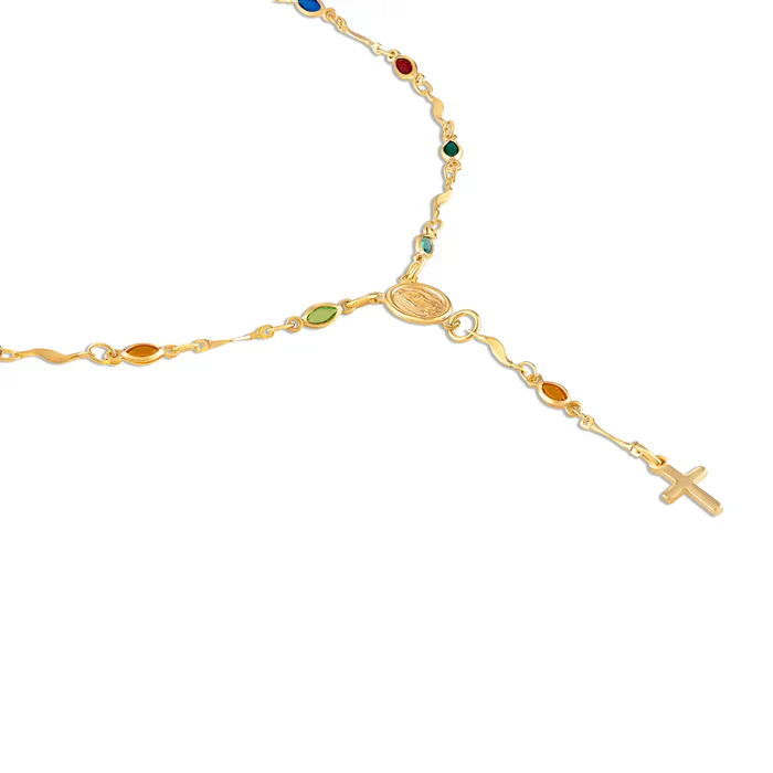 RMZ GOLD NYC 14K Gold Multicolor Virgin Mary Necklace - Made In Brazil - Image 2