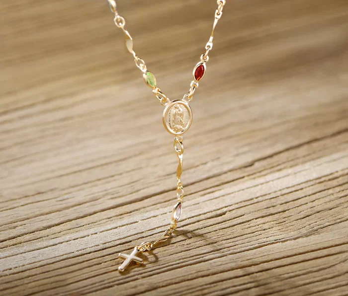 RMZ GOLD NYC 14K Gold Multicolor Virgin Mary Necklace - Made In Brazil - Image 3