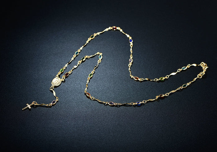 RMZ GOLD NYC 14K Gold Multicolor Virgin Mary Necklace - Made In Brazil - Image 4