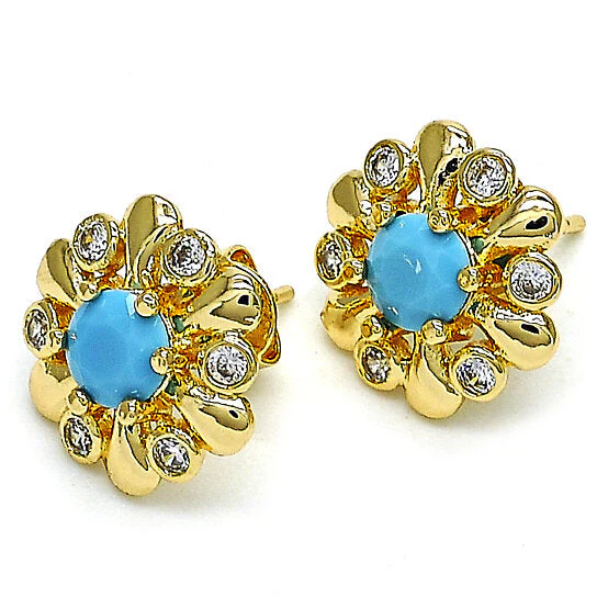 RMZ GOLD NYC 14K Gold Plated Flower Stud Earrings with Opal and Cubic Zirconia – High Polish Finish, Golden Tone - Image 2