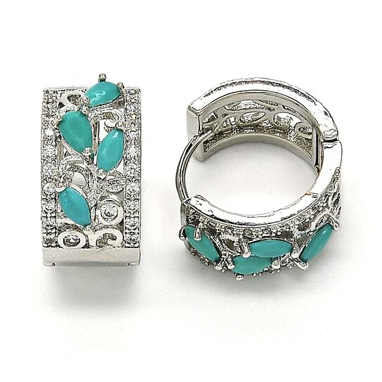 RMZ GOLD NYC 14K White Gold Teardrop Turquoise Leaf Design and Cubic Zirconia – Rhodium Tone - Image 2