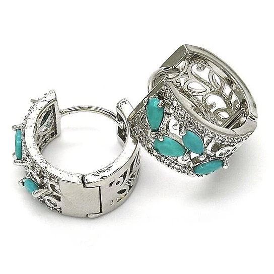 RMZ GOLD NYC 14K White Gold Teardrop Turquoise Leaf Design and Cubic Zirconia – Rhodium Tone - Image 3