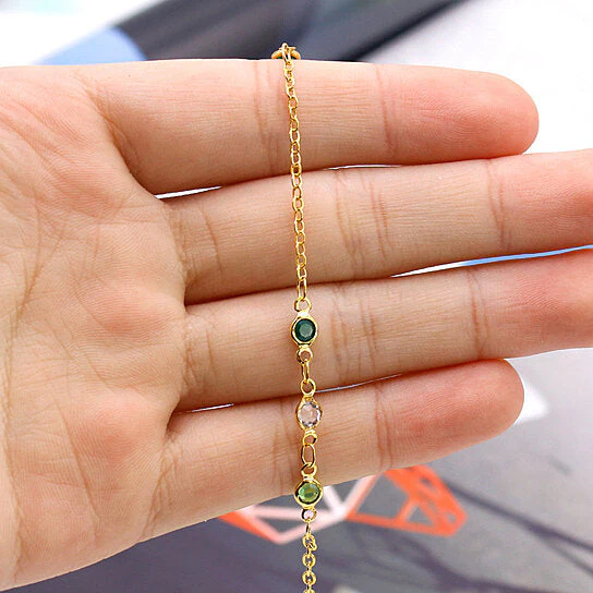 RMZ GOLD NYC 18K GOLD Dainty Multi Color CRYSTAL ANKLE BRACELET - Image 2