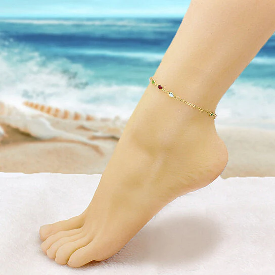 RMZ GOLD NYC 18K GOLD Dainty Multi Color CRYSTAL ANKLE BRACELET - Image 4