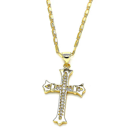 RMZ GOLD NYC Gold Plated Micro Pave Cross Charm Necklace – 20-Inch Chain, Polished Golden Tone - Image 2