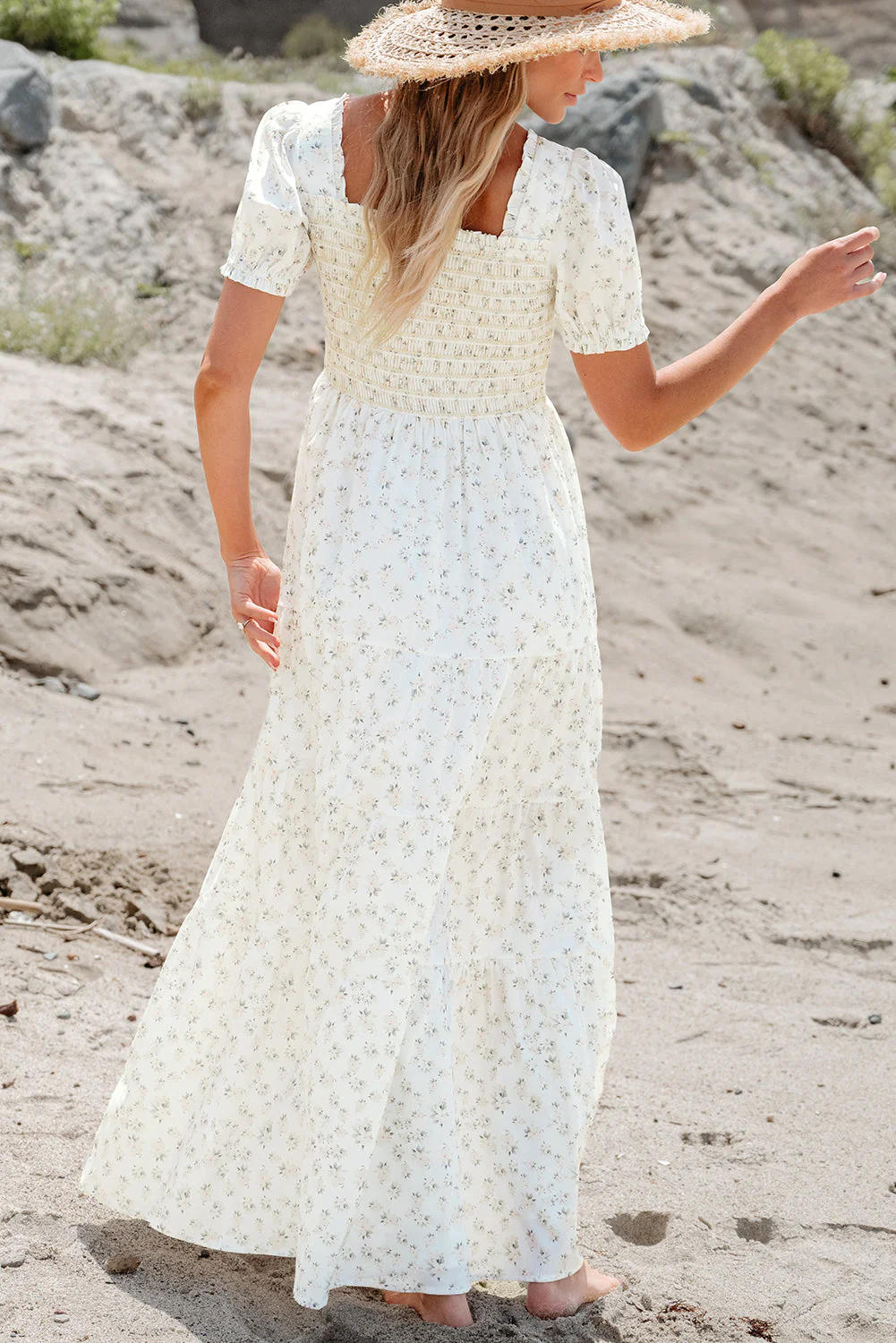 Robin Frilly Shirred Bodice Tiered Floral Maxi Dress by Threaded Pear - Image 2