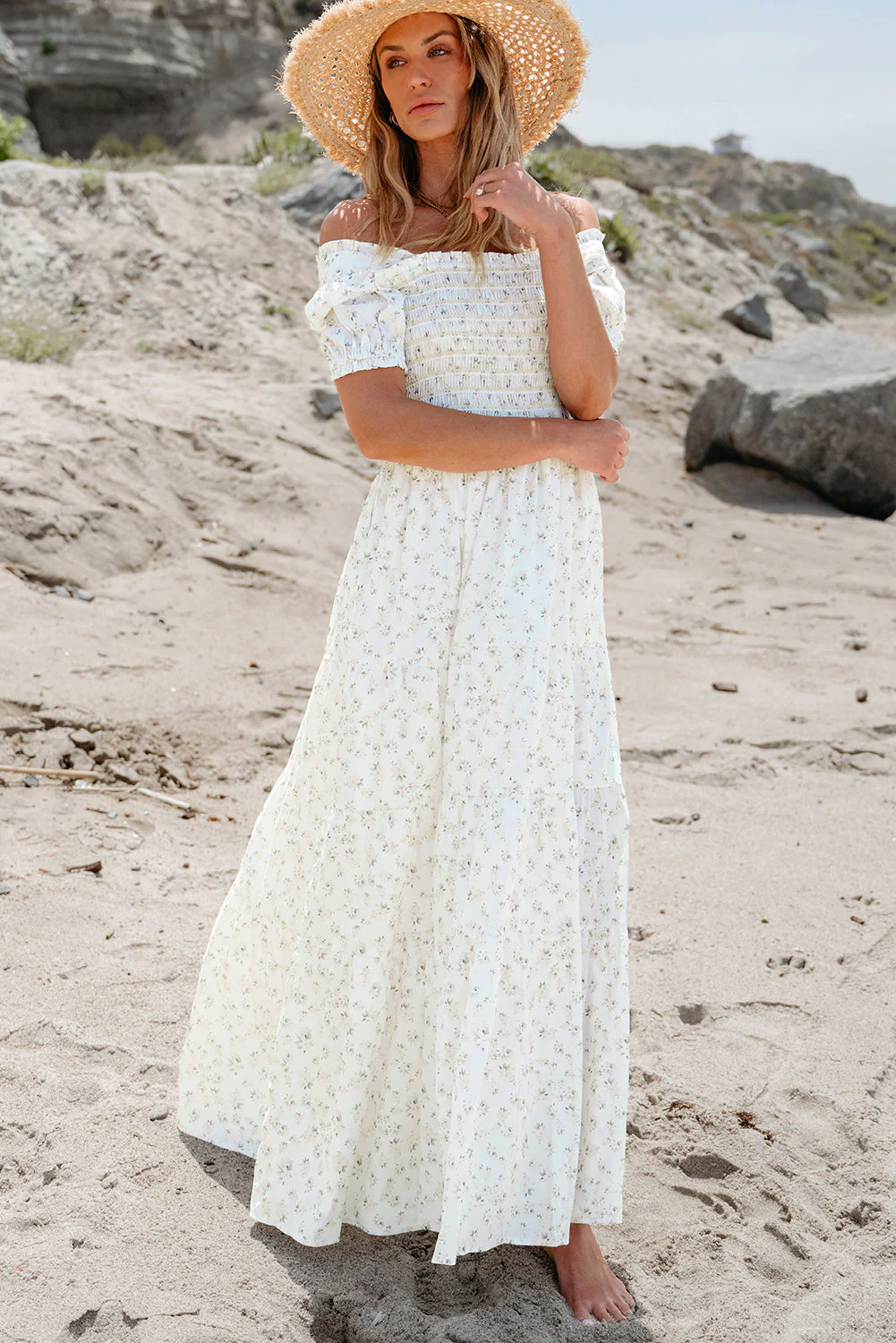 Robin Frilly Shirred Bodice Tiered Floral Maxi Dress by Threaded Pear - Image 3