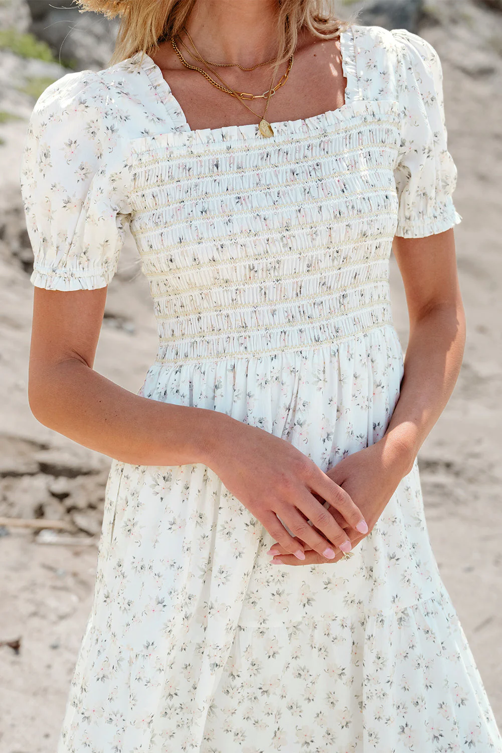 Robin Frilly Shirred Bodice Tiered Floral Maxi Dress by Threaded Pear - Image 5