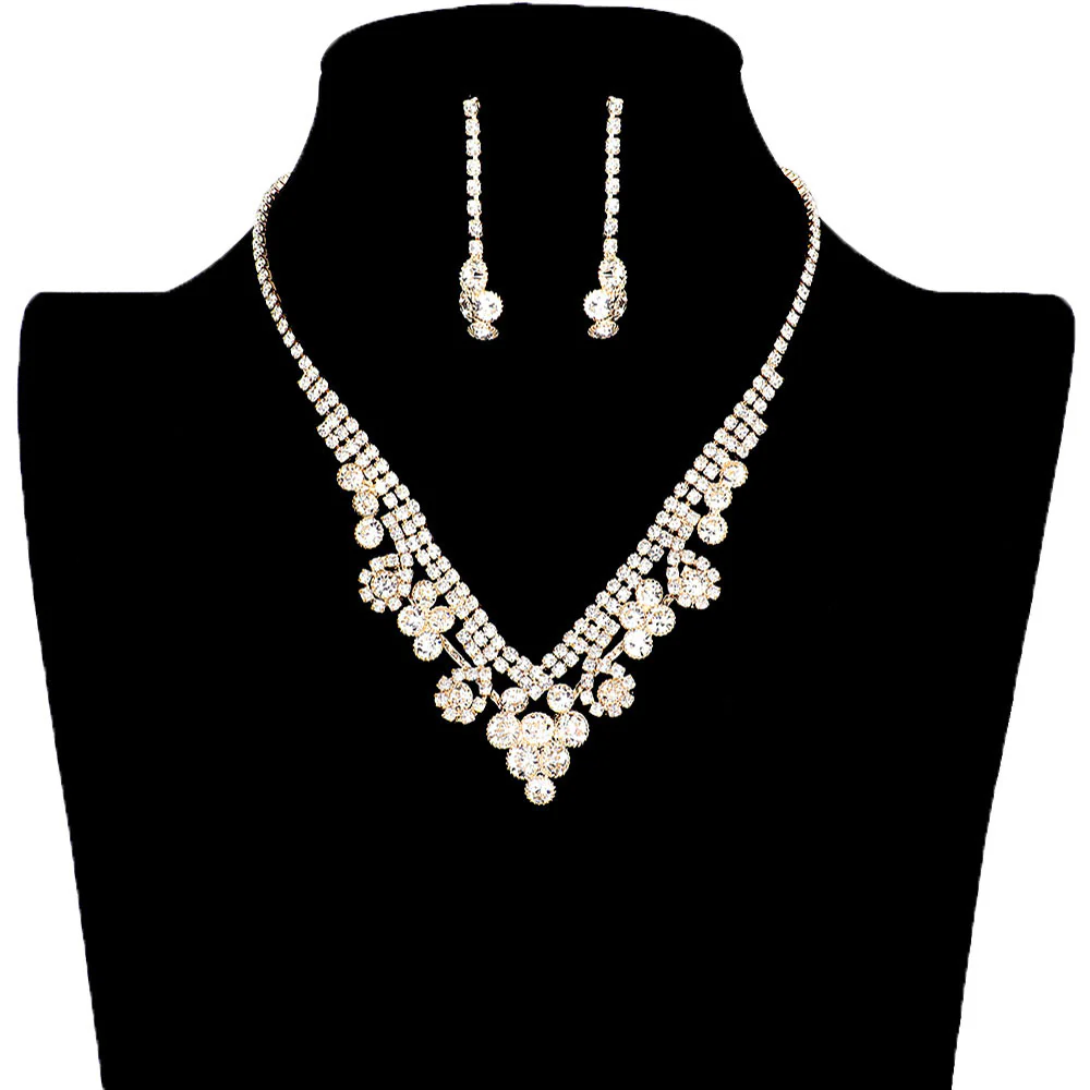 Round Crystal Rhinestone Collar Necklace Earring Set by Madeline Love - Image 3