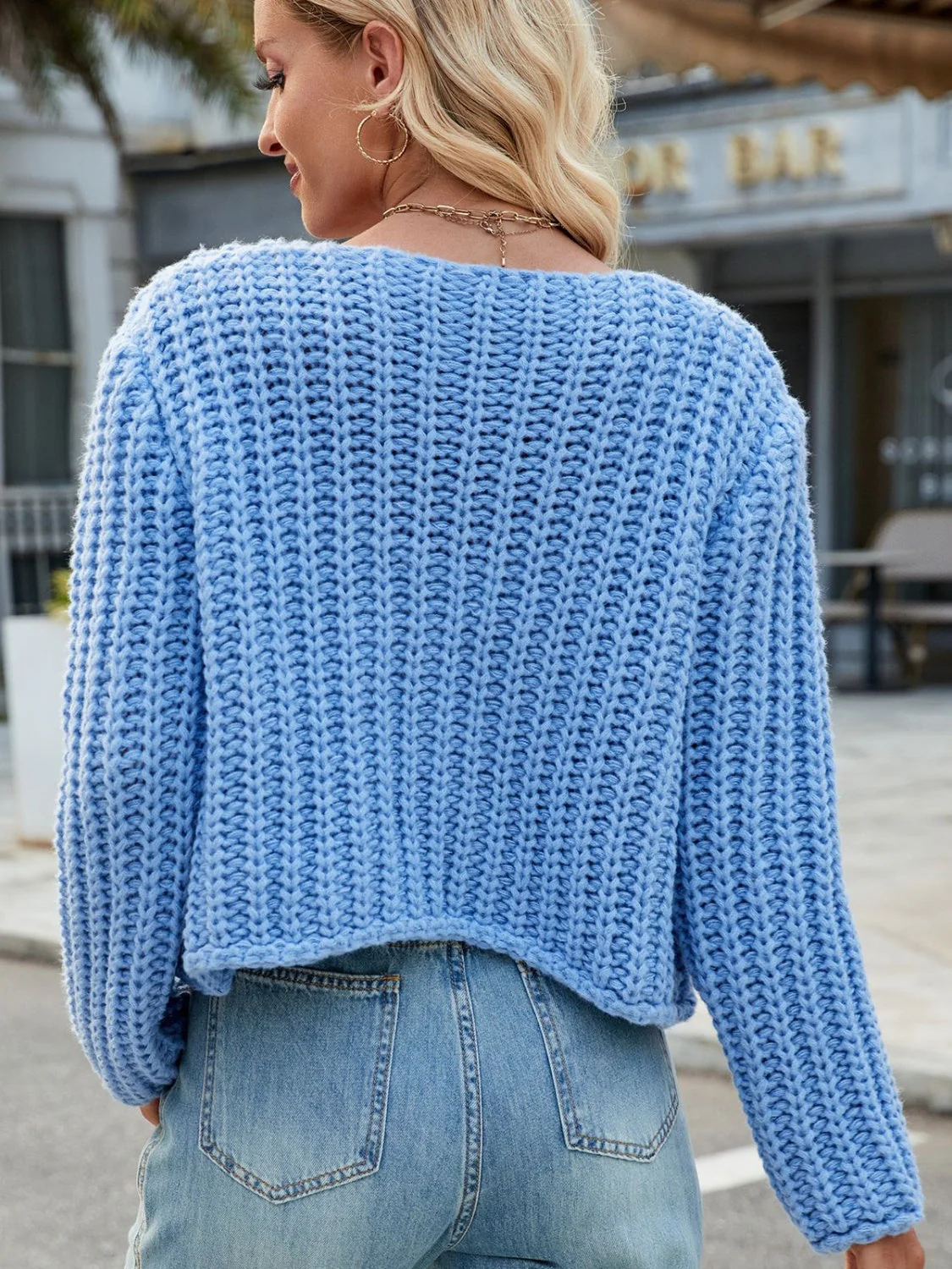 Round Neck Button Up Cardigan with Pockets - Image 4