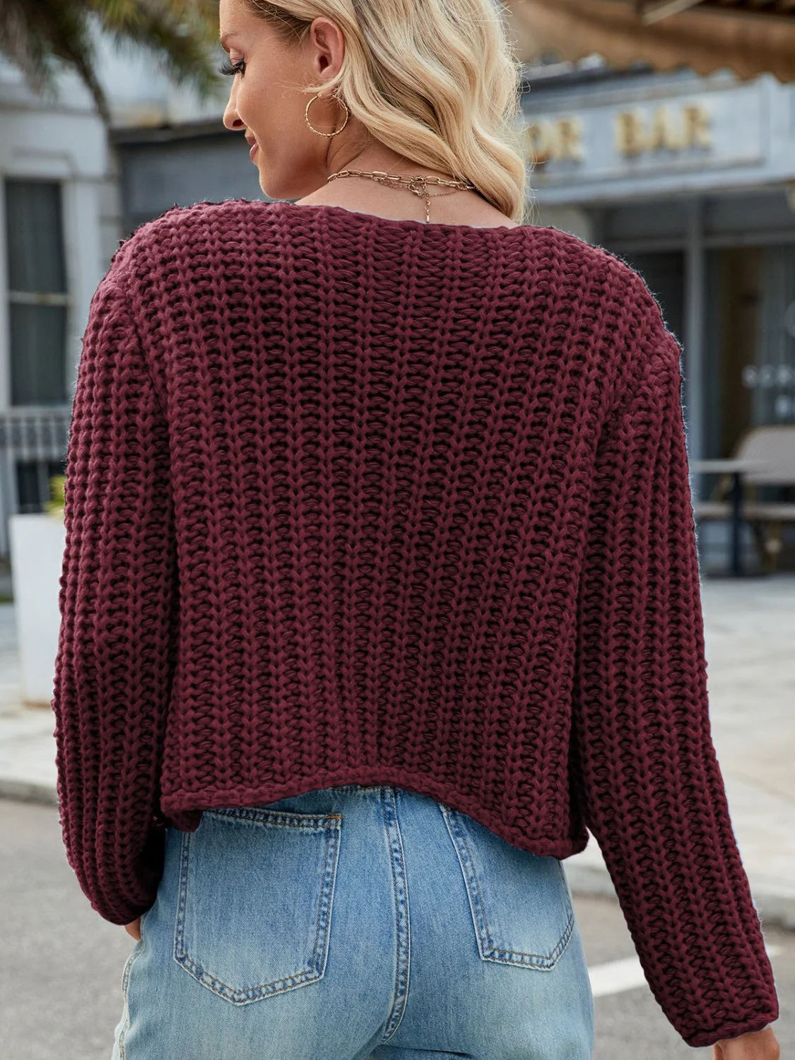 Round Neck Button Up Cardigan with Pockets - Image 8