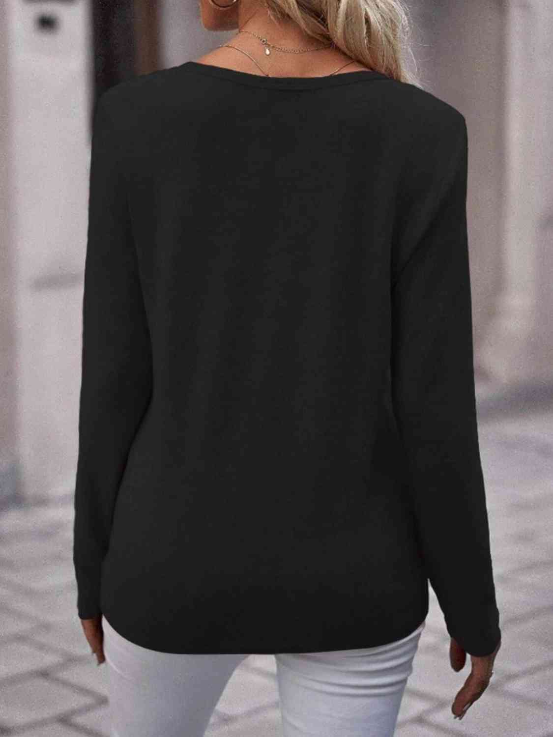 Round Neck Buttoned Long Sleeve T-Shirt - Image 6