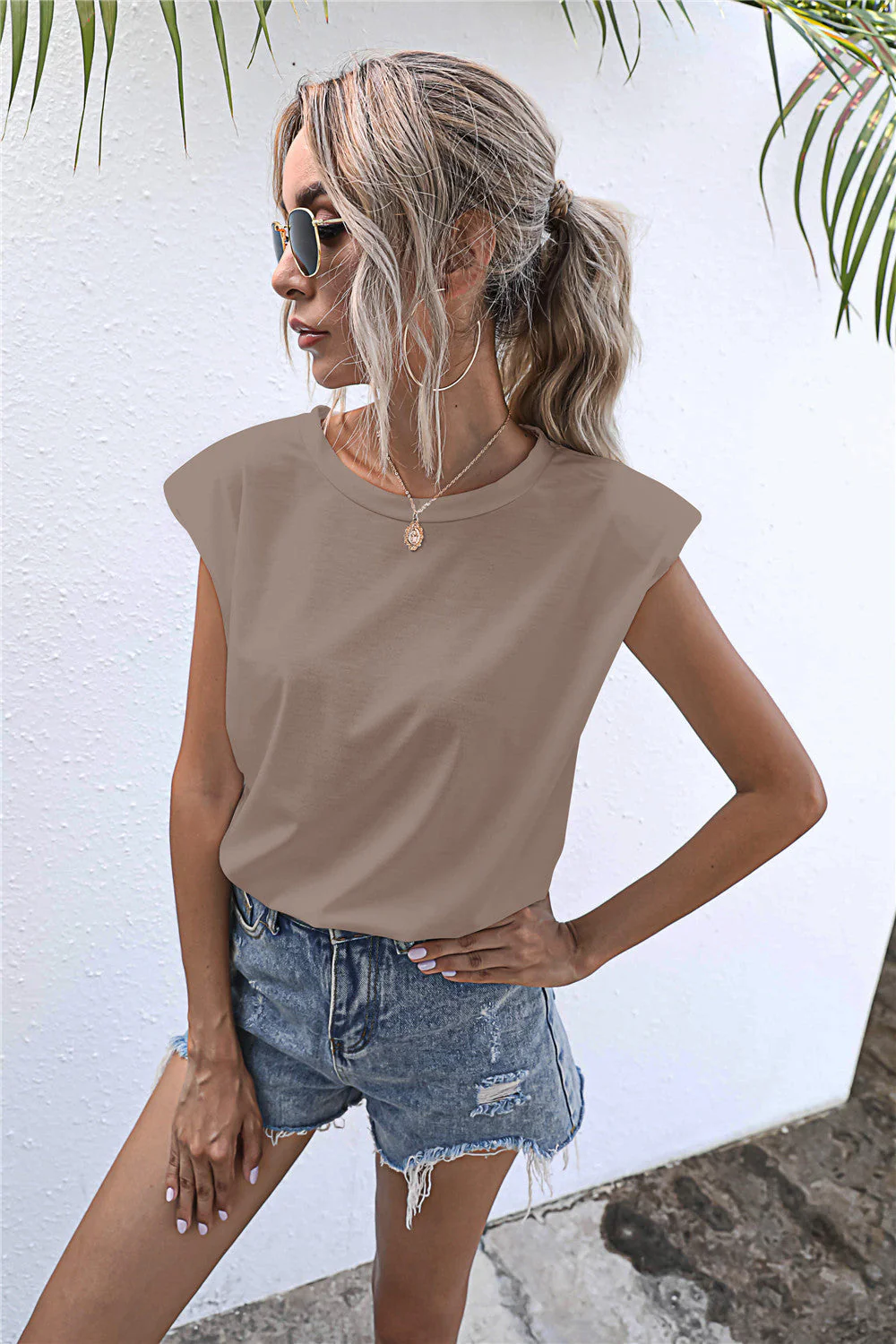 Round Neck Cap Sleeve Tee - Image 14