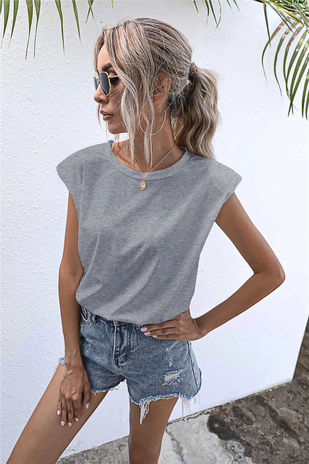 Round Neck Cap Sleeve Tee - Image 17
