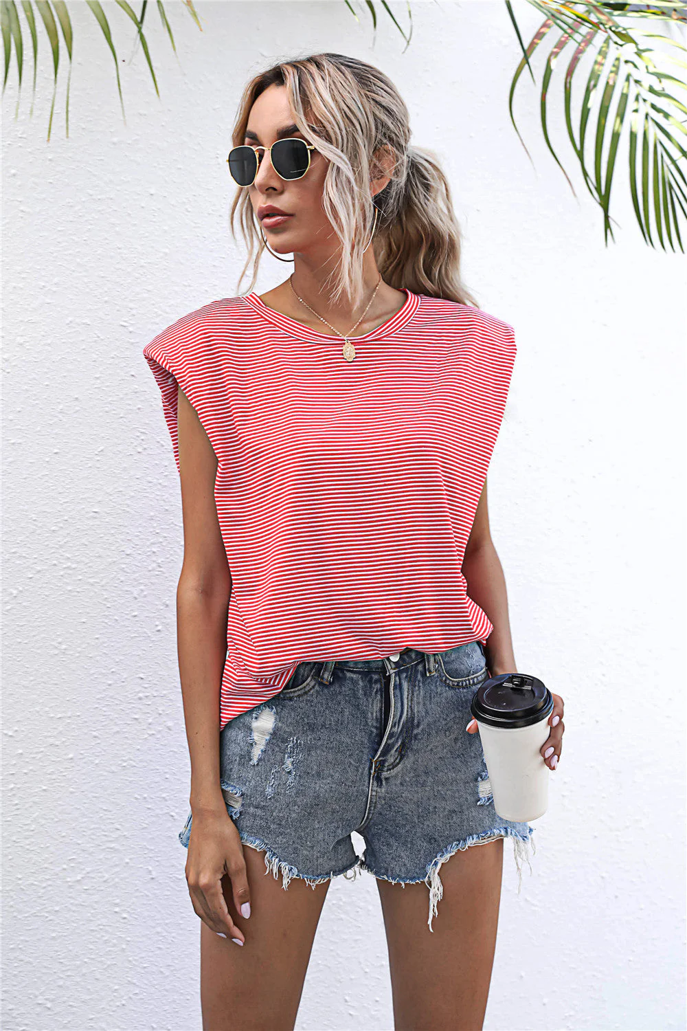 Round Neck Cap Sleeve Tee - Image 3