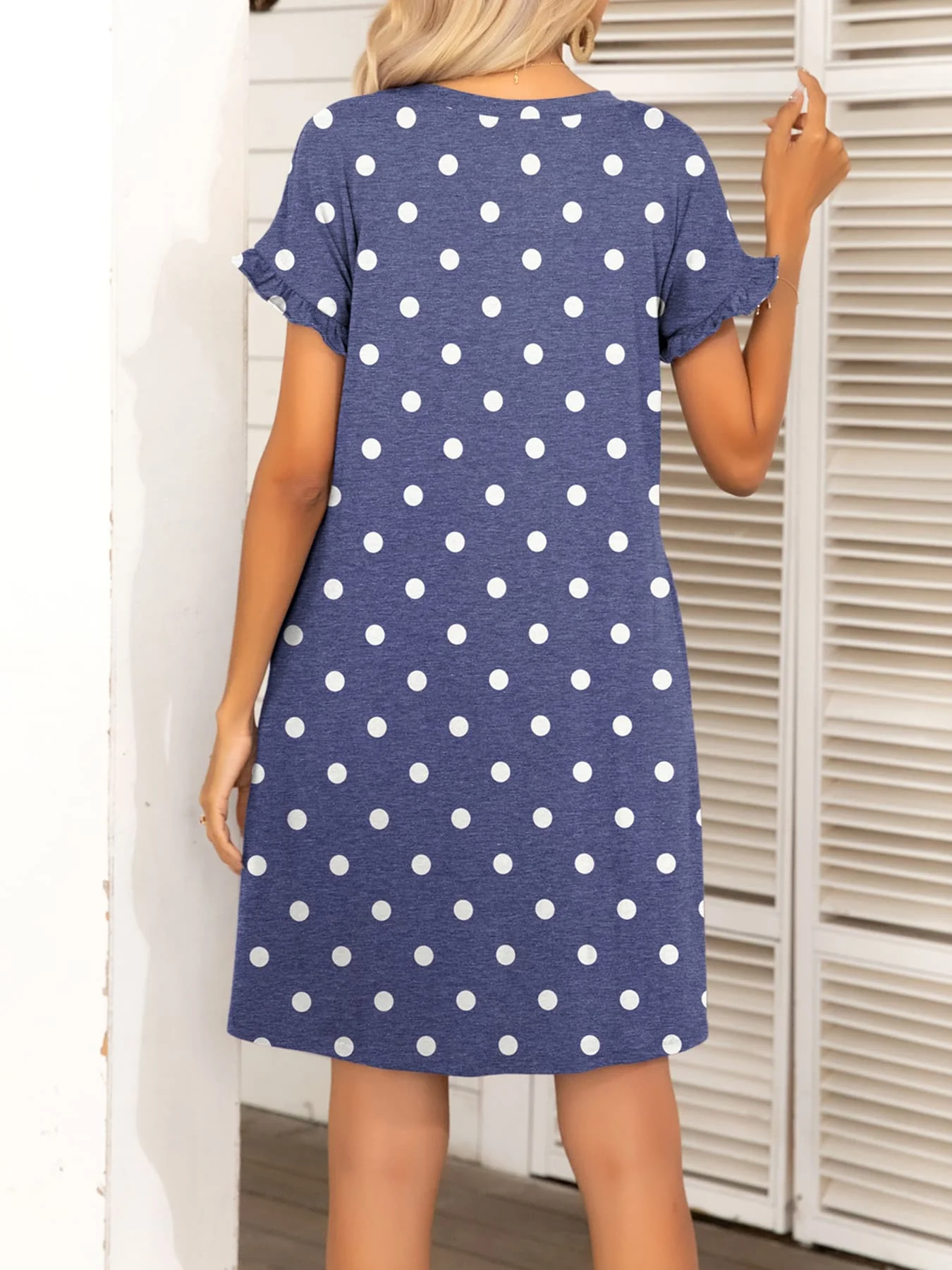 Round Neck Flounce Sleeve Dress with Pockets - Image 12