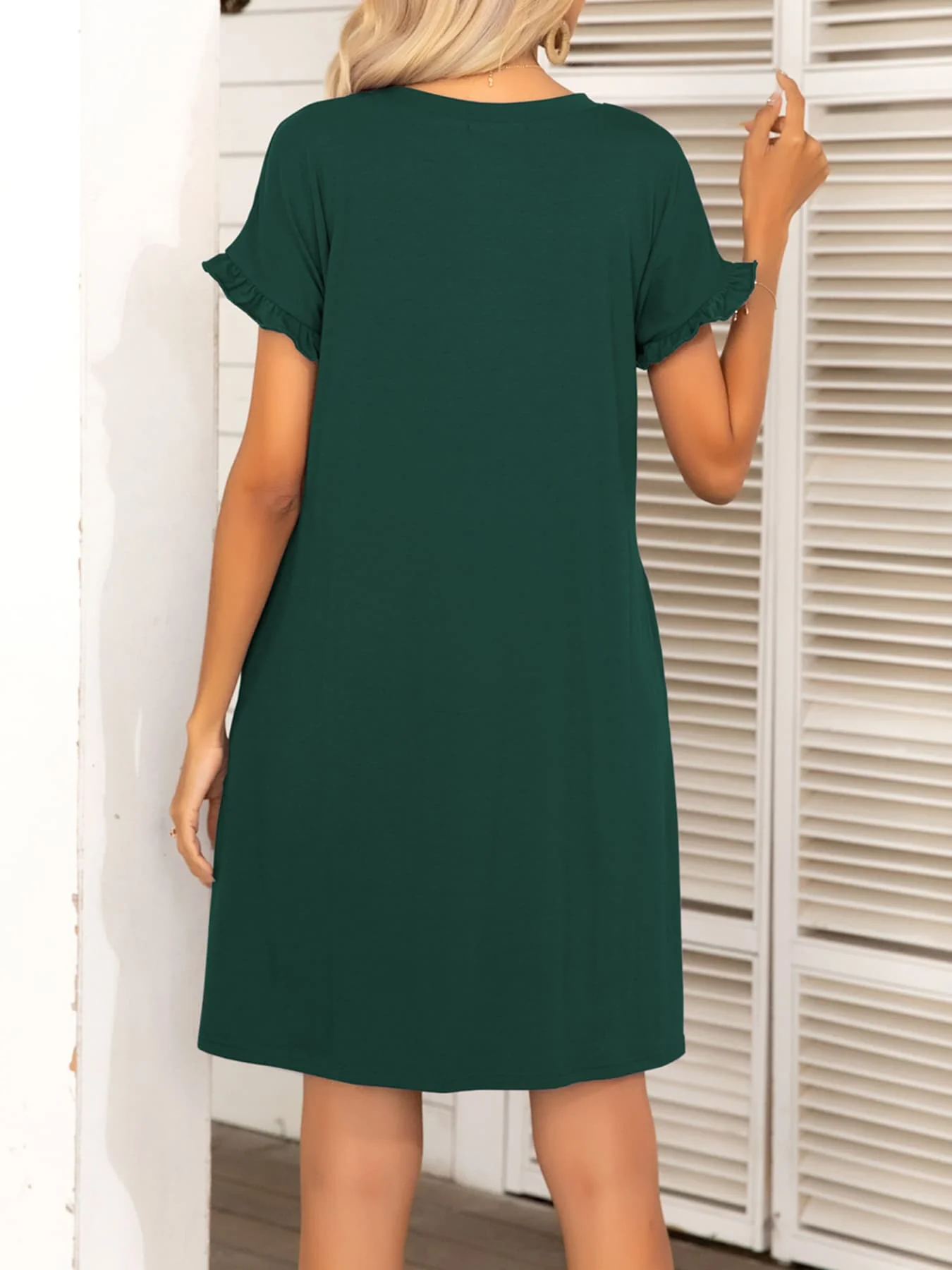 Round Neck Flounce Sleeve Dress with Pockets - Image 6