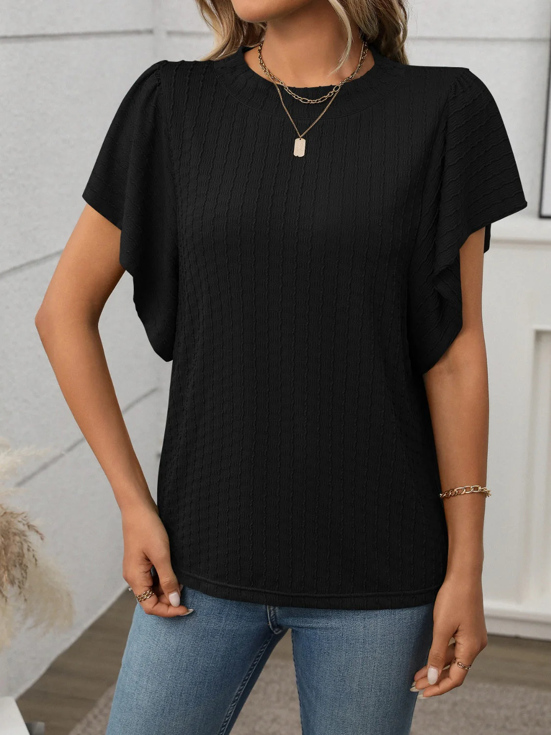 Round Neck Flutter Sleeve T-Shirt - Image 13