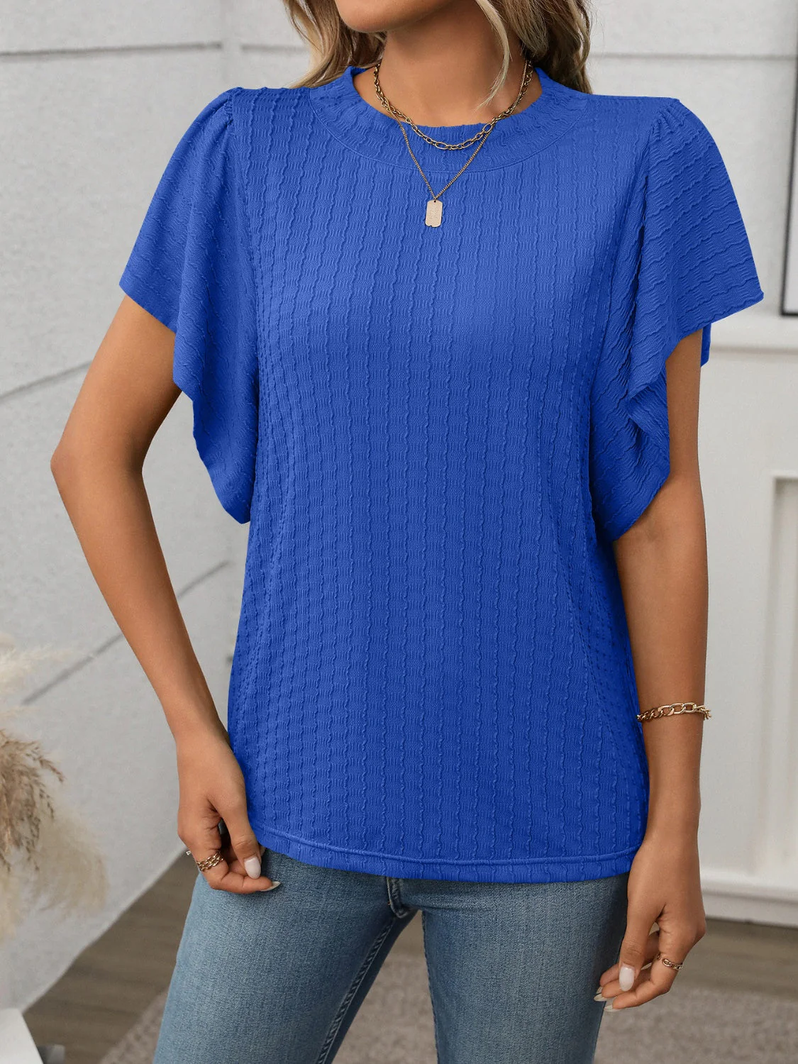 Round Neck Flutter Sleeve T-Shirt - Image 17