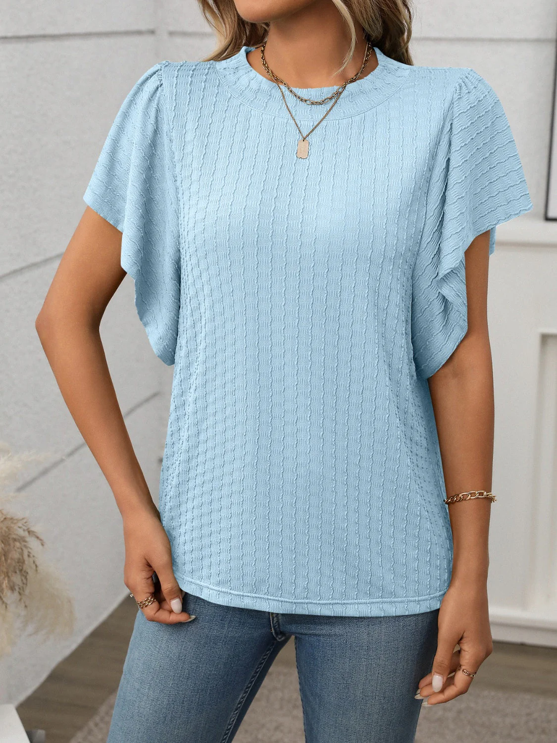 Round Neck Flutter Sleeve T-Shirt - Image 22