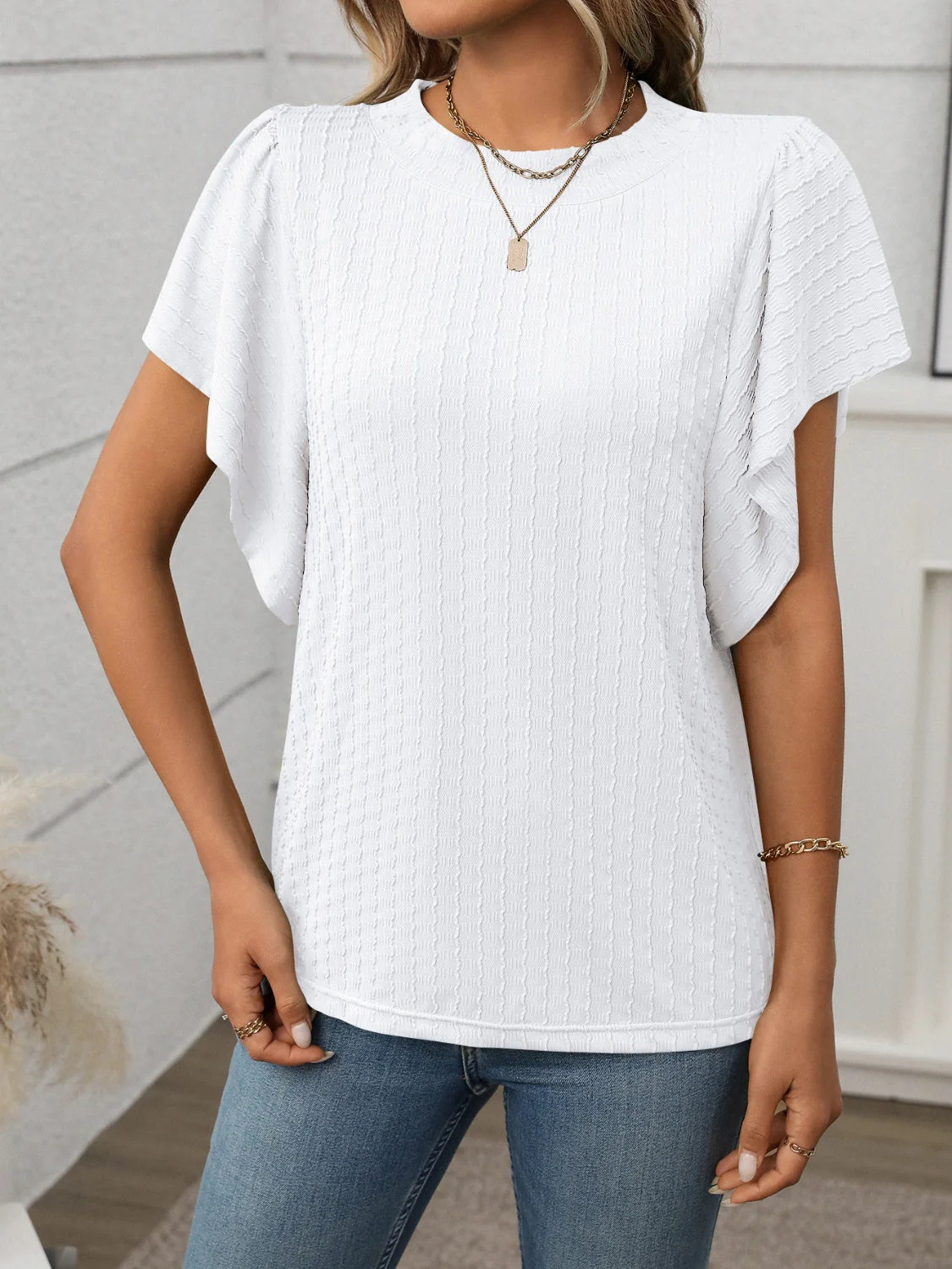 Round Neck Flutter Sleeve T-Shirt - Image 27