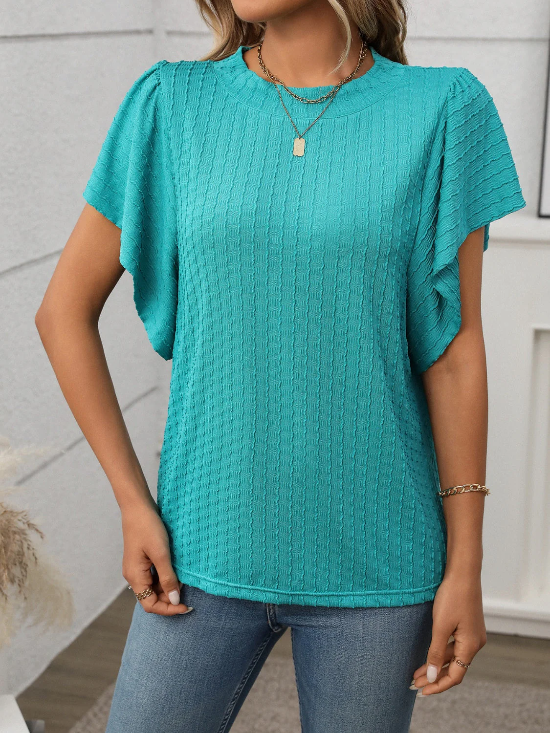 Round Neck Flutter Sleeve T-Shirt - Image 3