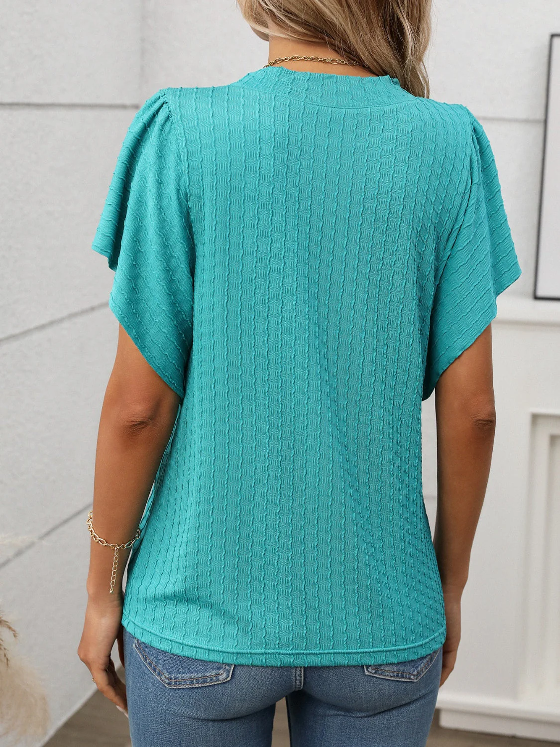 Round Neck Flutter Sleeve T-Shirt - Image 4