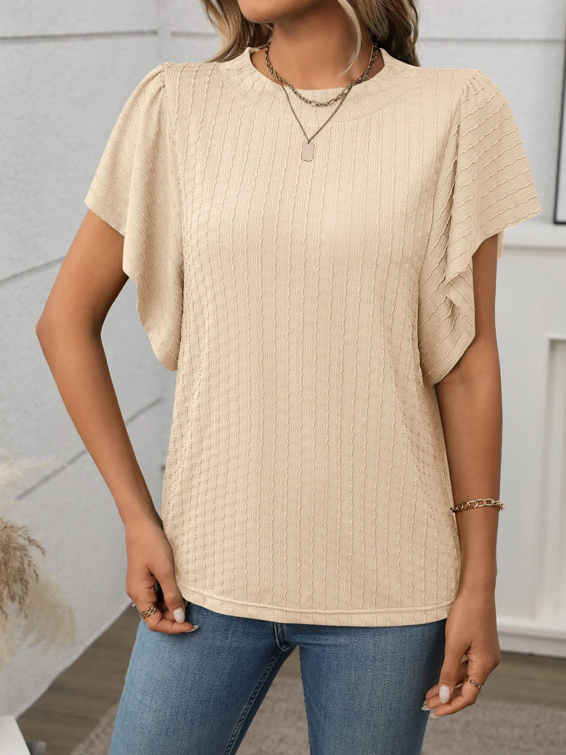 Round Neck Flutter Sleeve T-Shirt - Image 7