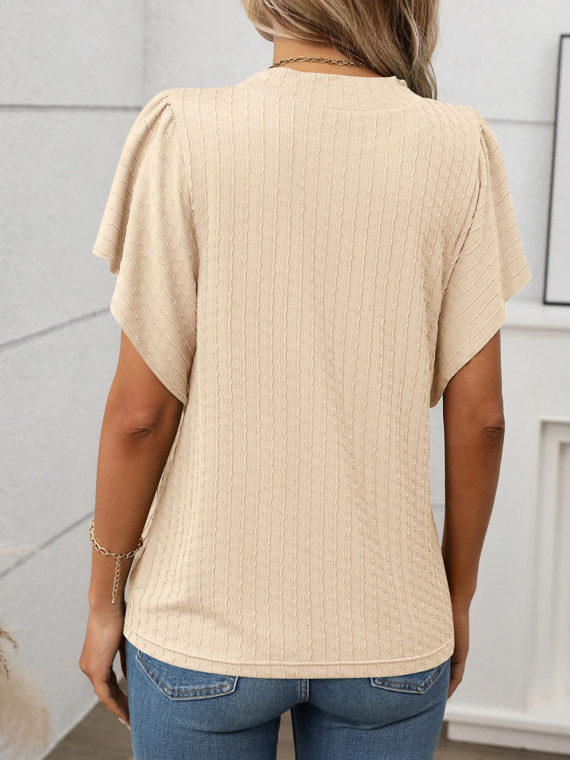 Round Neck Flutter Sleeve T-Shirt - Image 9