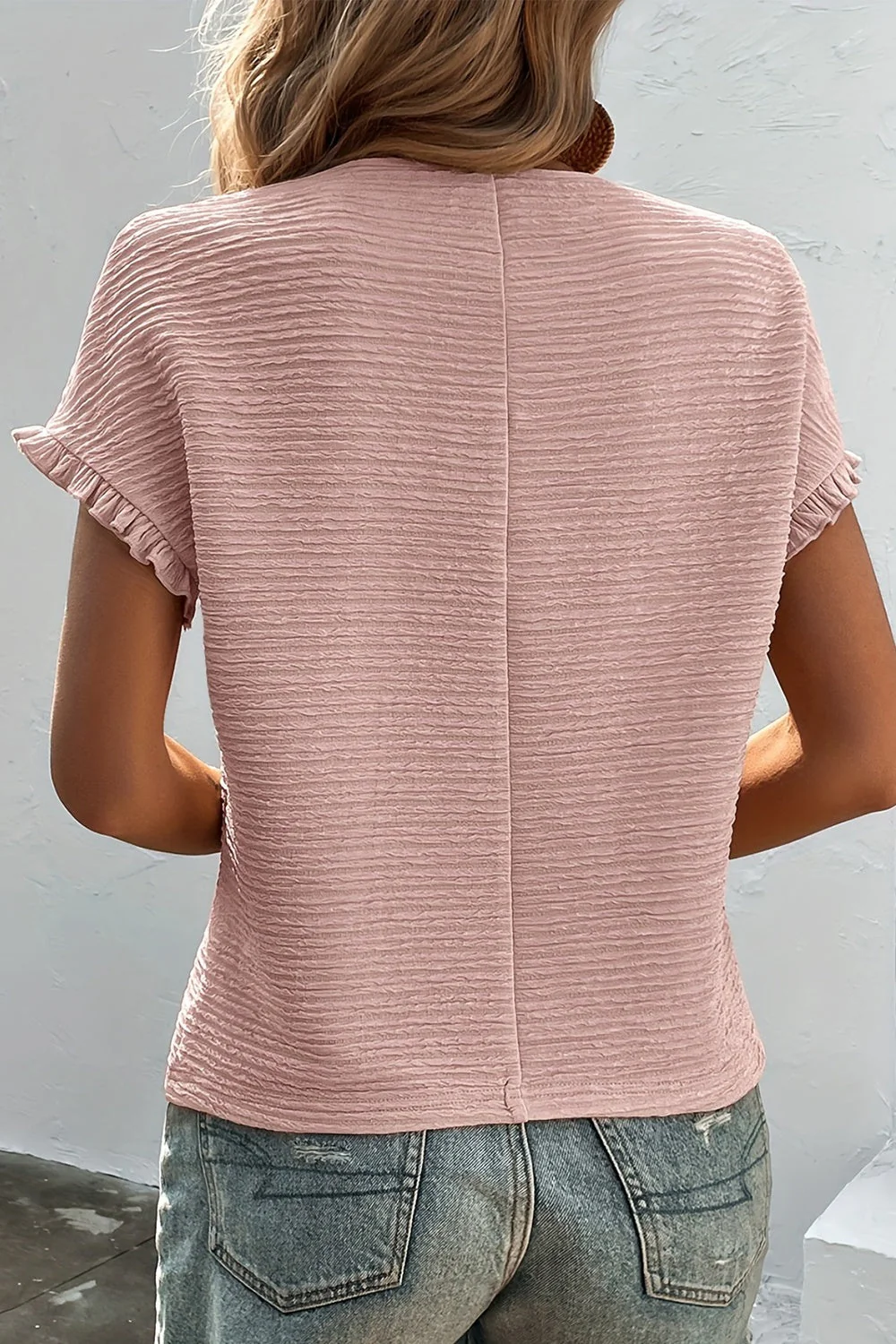 Round Neck Frill Short Sleeve T-Shirt - Image 2