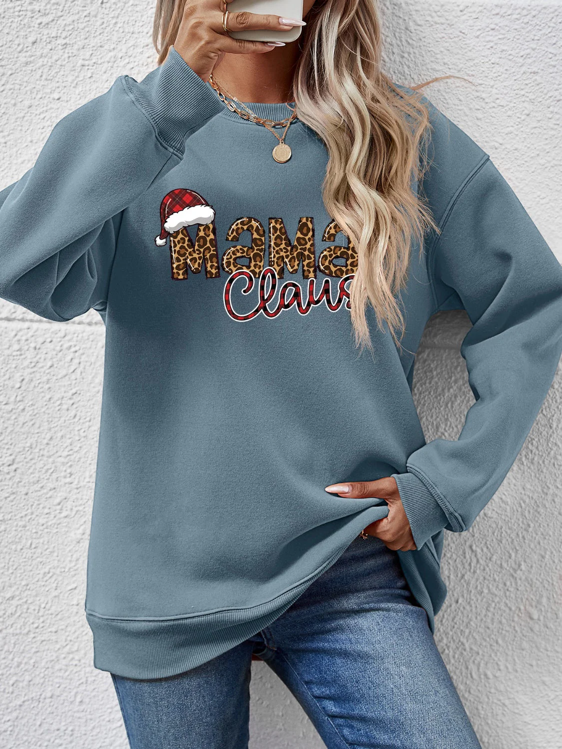Round Neck Letter Graphic Long Sleeve Sweatshirt - Image 12