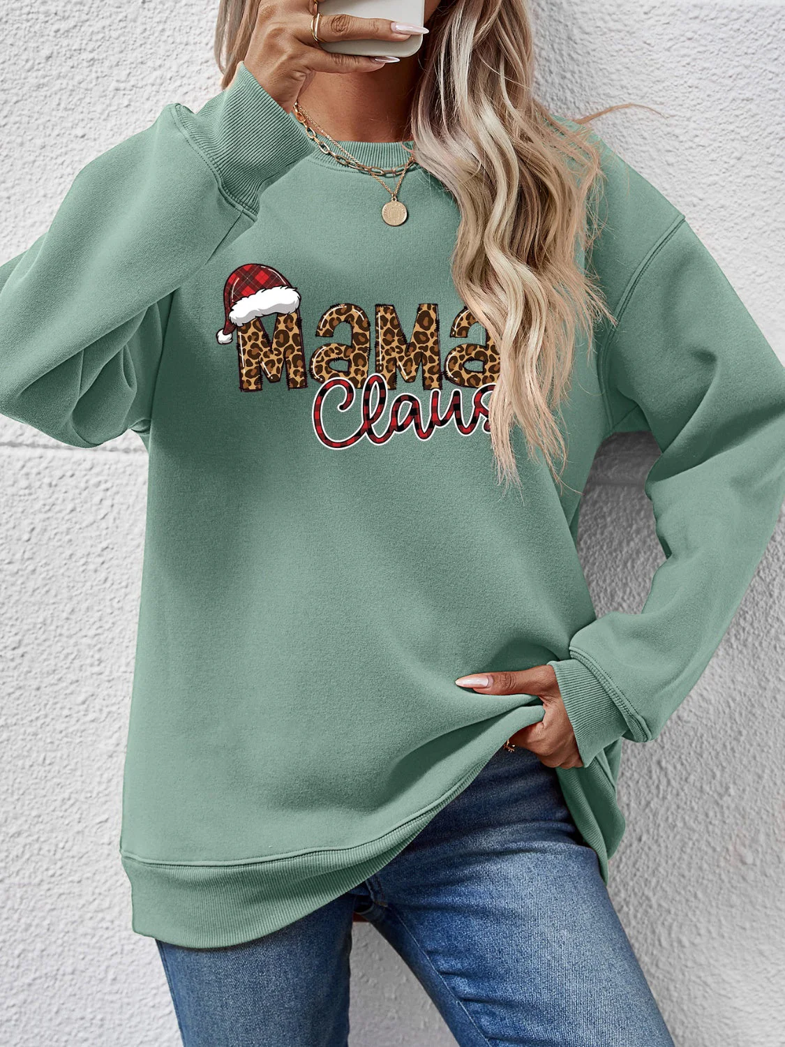 Round Neck Letter Graphic Long Sleeve Sweatshirt - Image 19