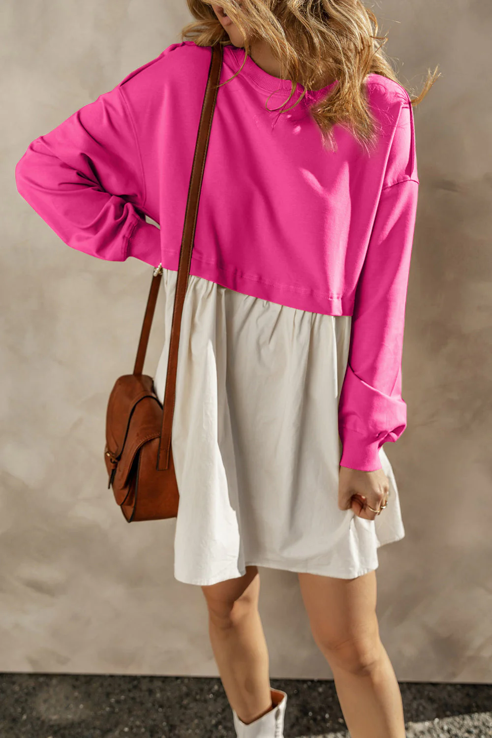 Round Neck Long Sleeve Mini Dress - Image 4