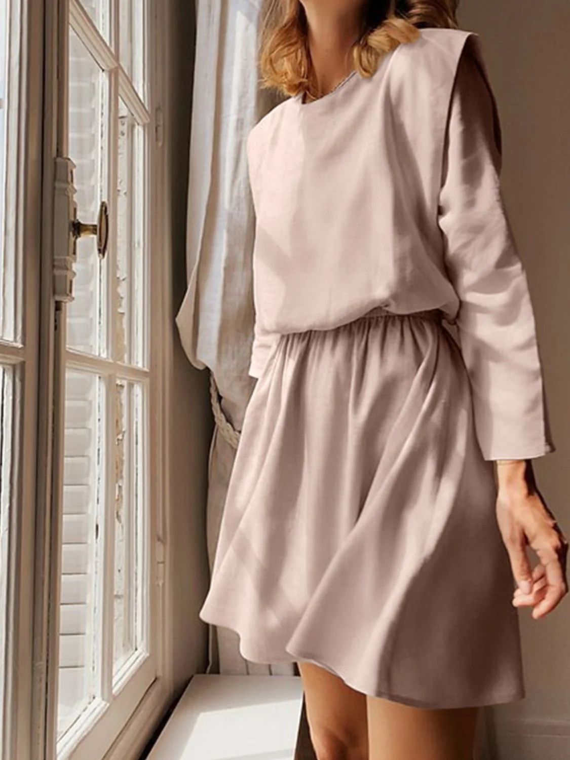 Round Neck Long Sleeve Mini Dress - Image 3