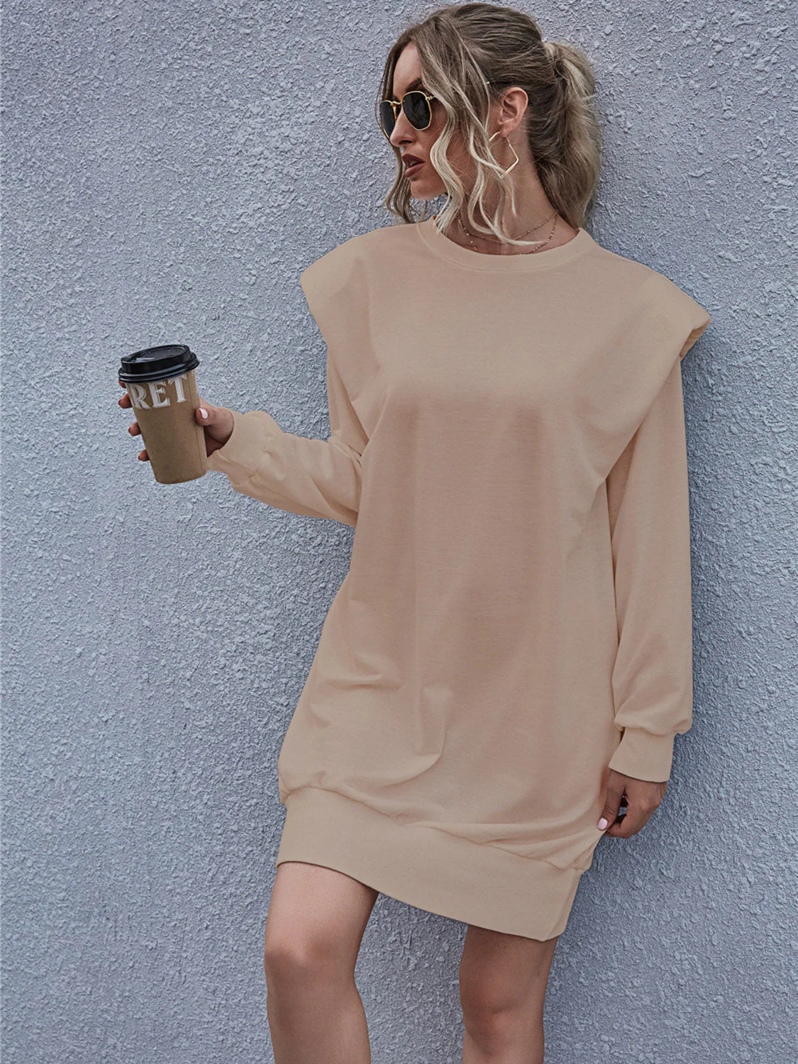 Round Neck Long Sleeve Mini Dress - Image 3