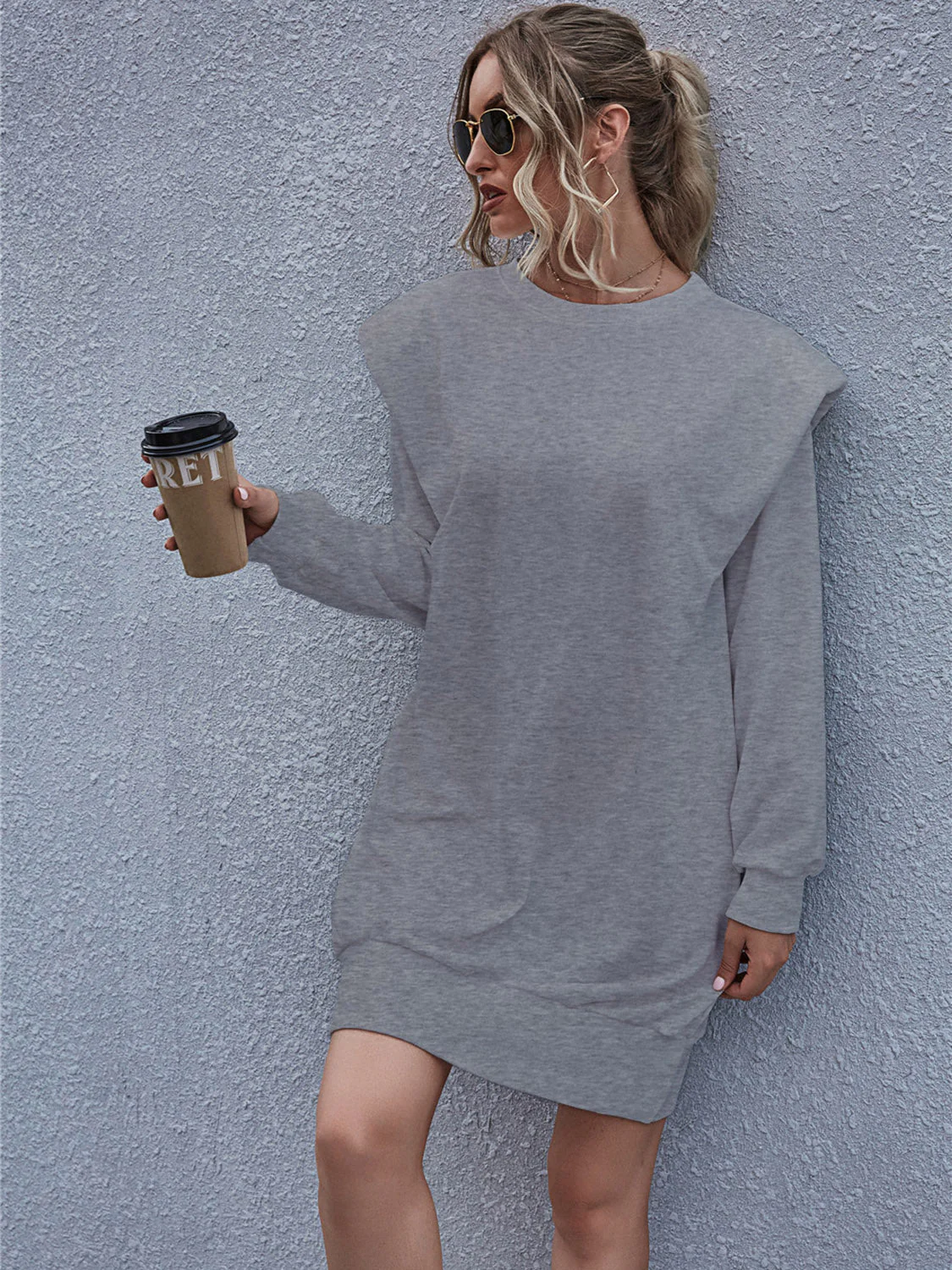 Round Neck Long Sleeve Mini Dress - Image 6