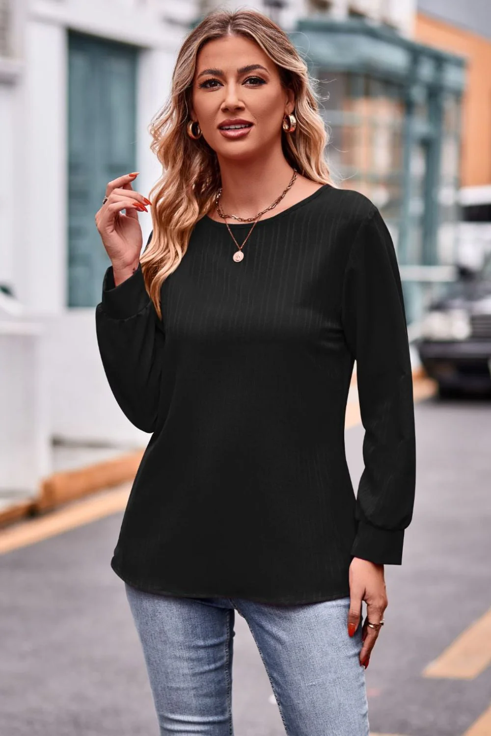 Round Neck Long Sleeve Tee - Image 11