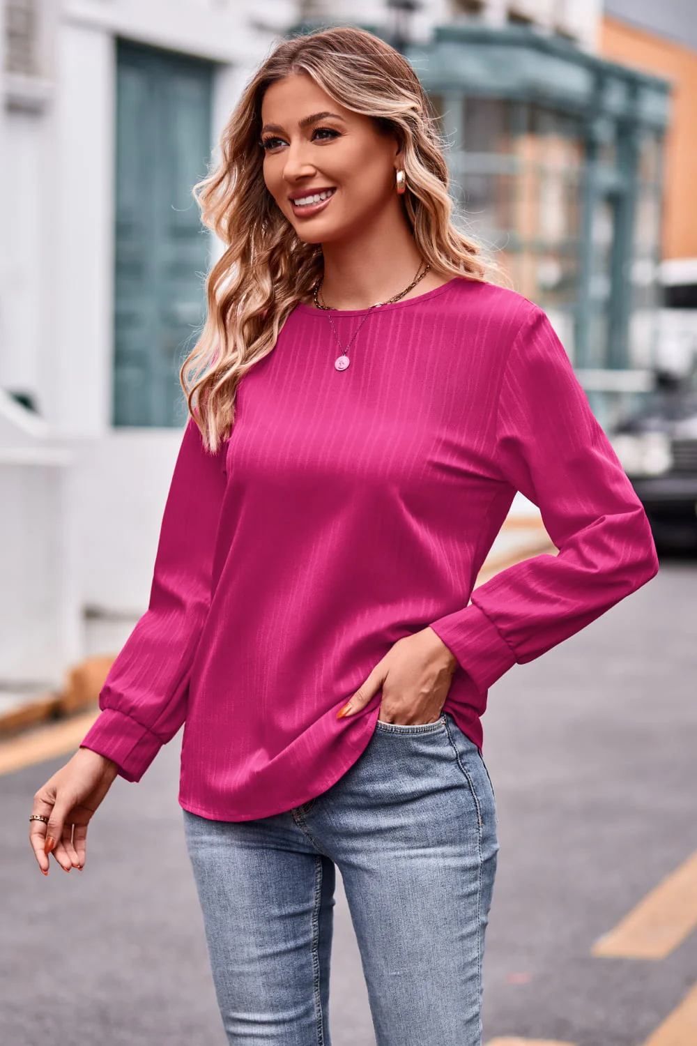 Round Neck Long Sleeve Tee - Image 3