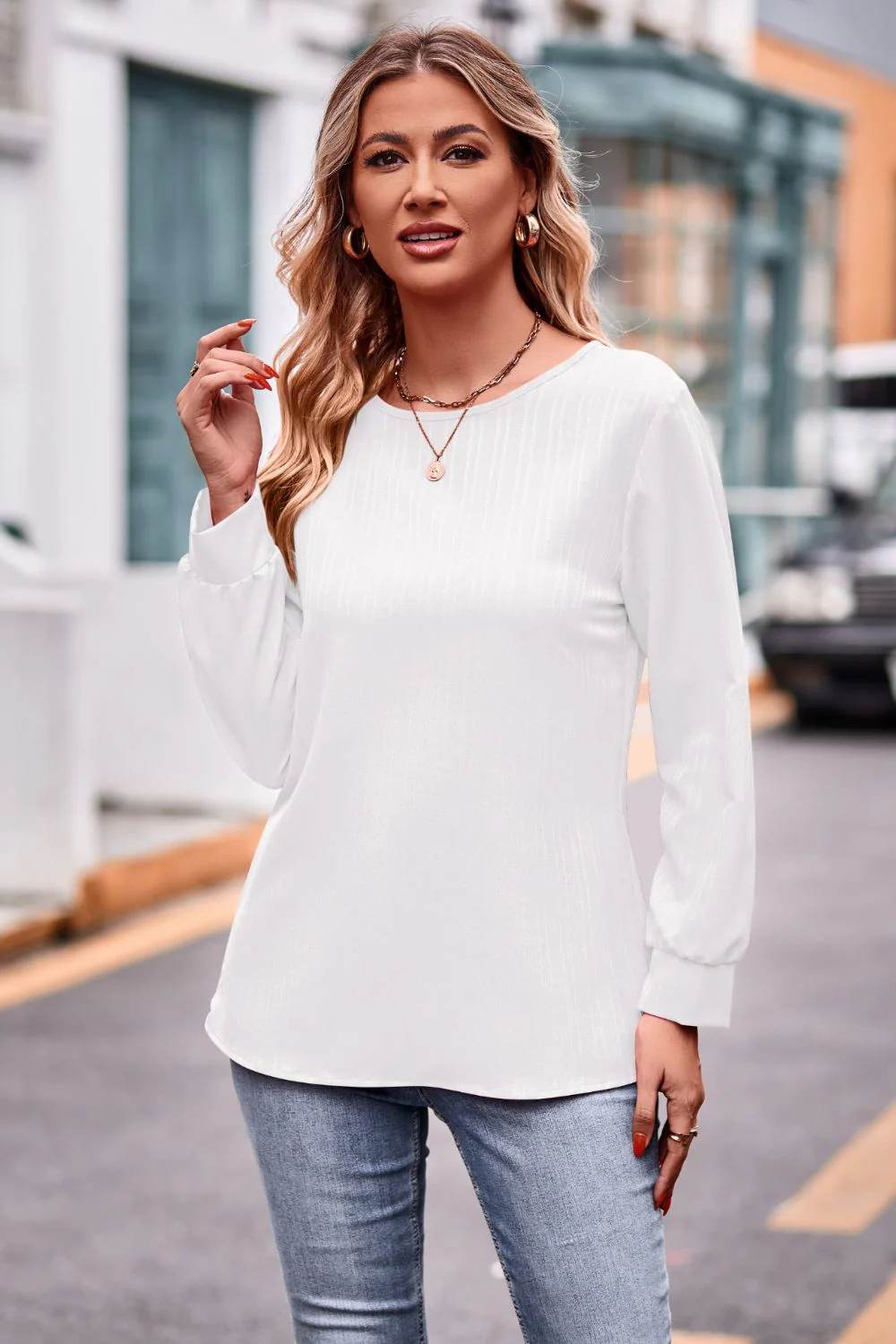 Round Neck Long Sleeve Tee - Image 5