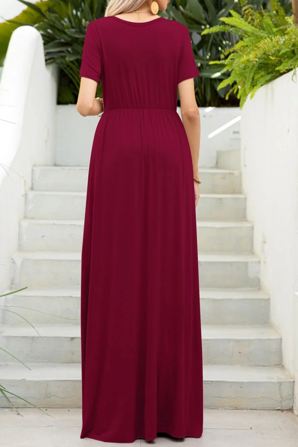 Round Neck Maxi Tee Dress with Pockets - Image 10