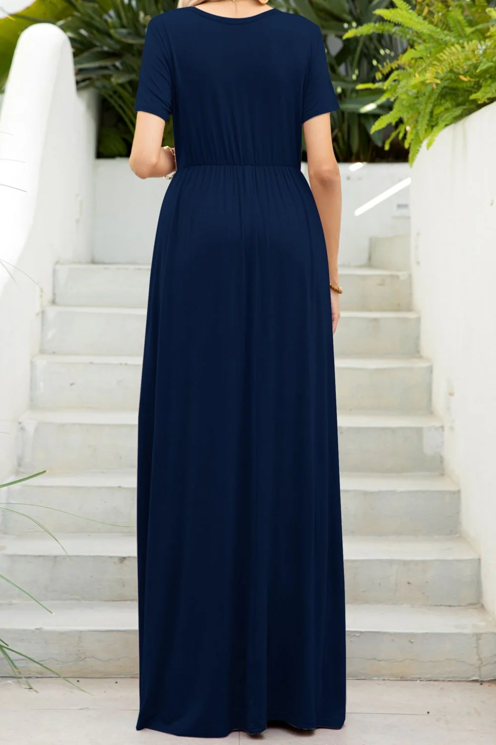 Round Neck Maxi Tee Dress with Pockets - Image 9